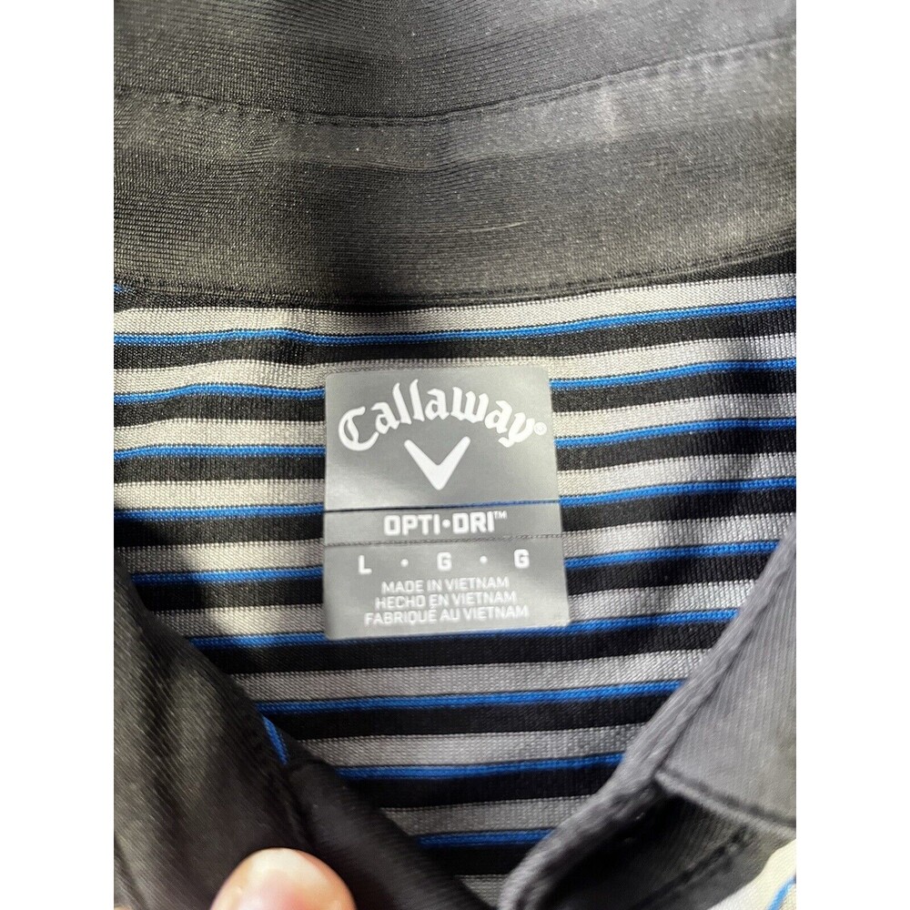 Callaway Opti-Dri Mens Large Golf Polo Shirt Blue Black Striped Short Sleeve L - Picture 2 of 5